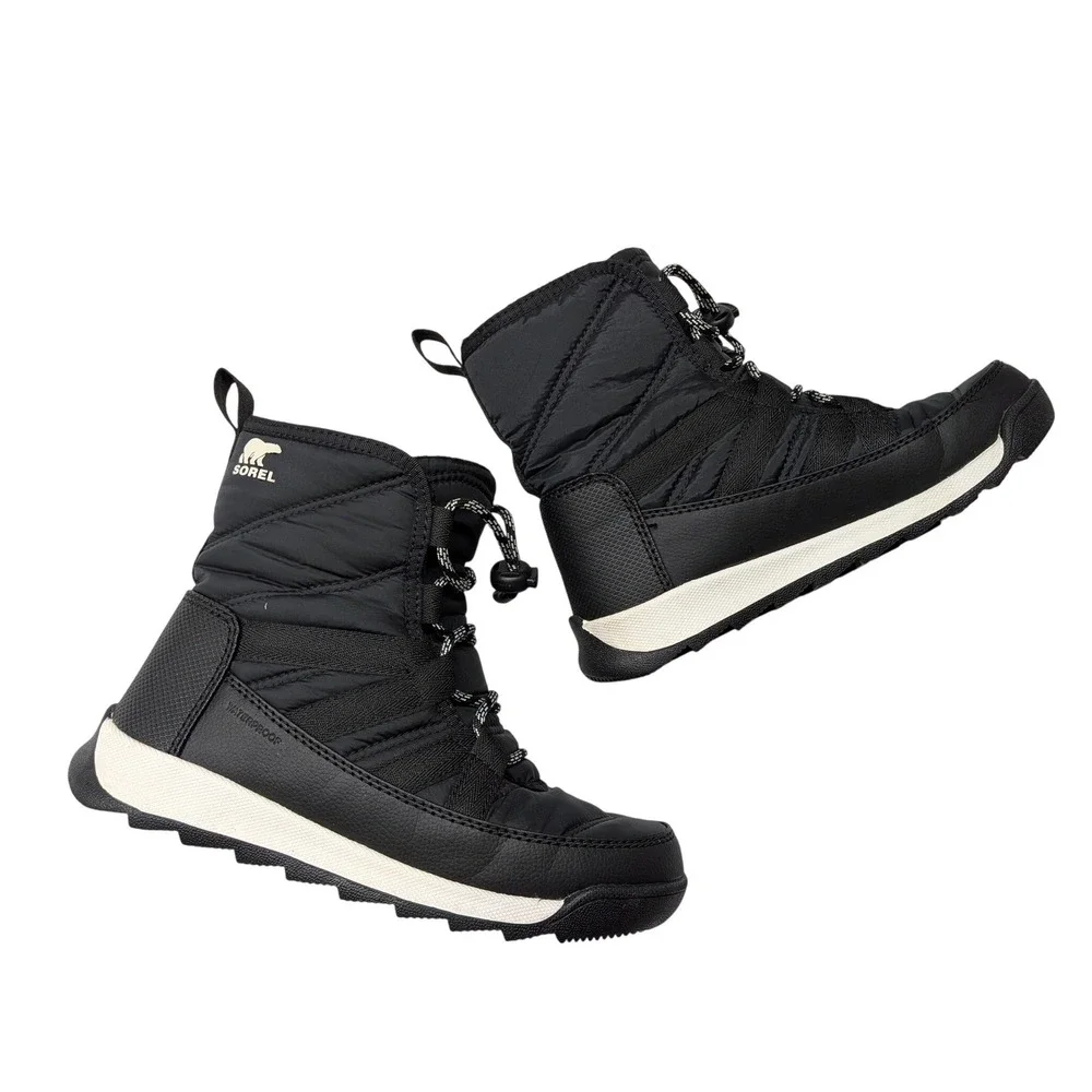 Sorel Whitney II Puffy Mid Waterproof Winter Boots Black Kids Size 2 NY3903-010